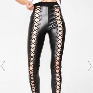Current mood lace up leather leggings